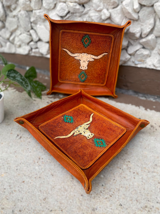 Longhorn Decorative Leather Trays