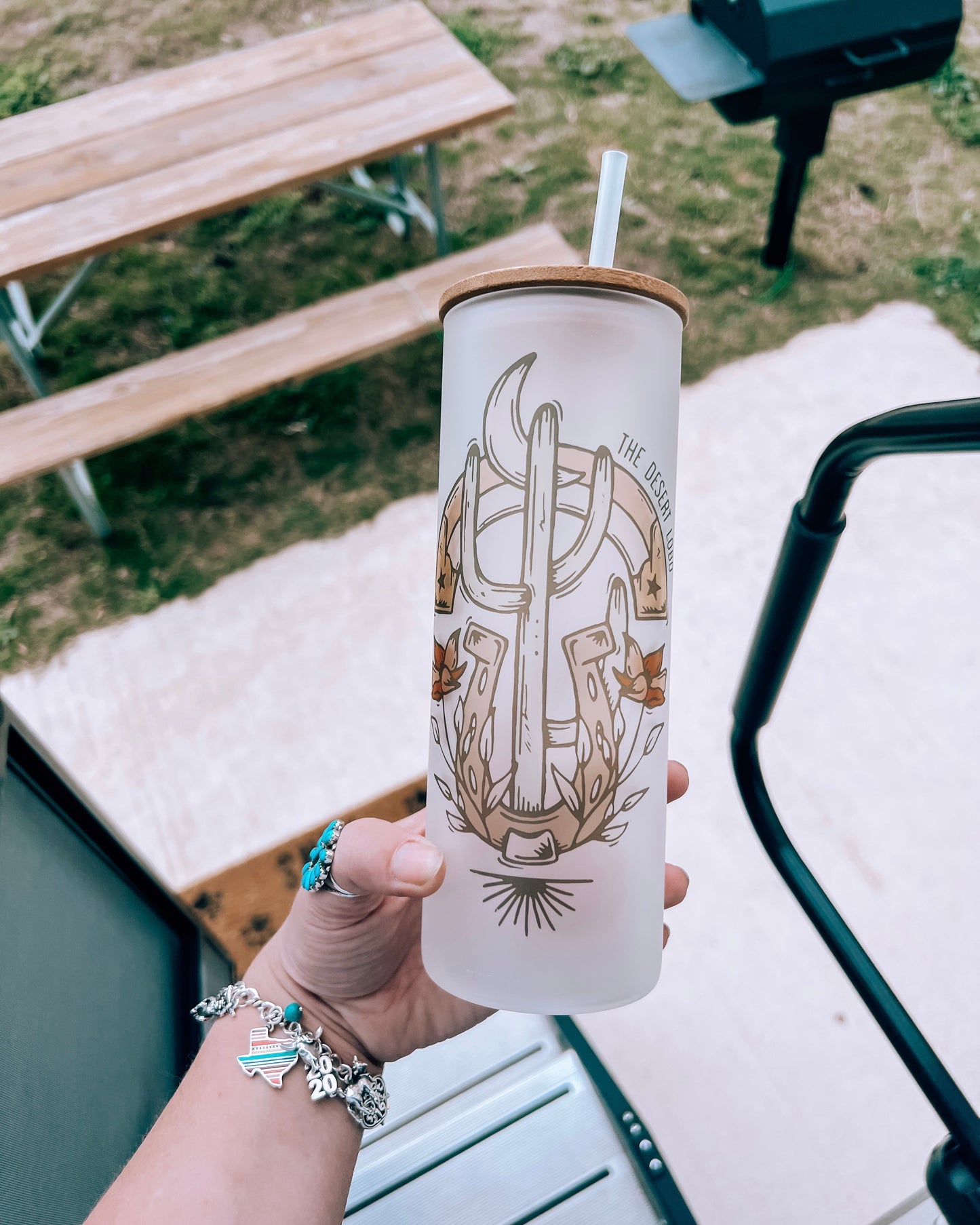 Horseshoe Cactus Frosted Glass Tumbler