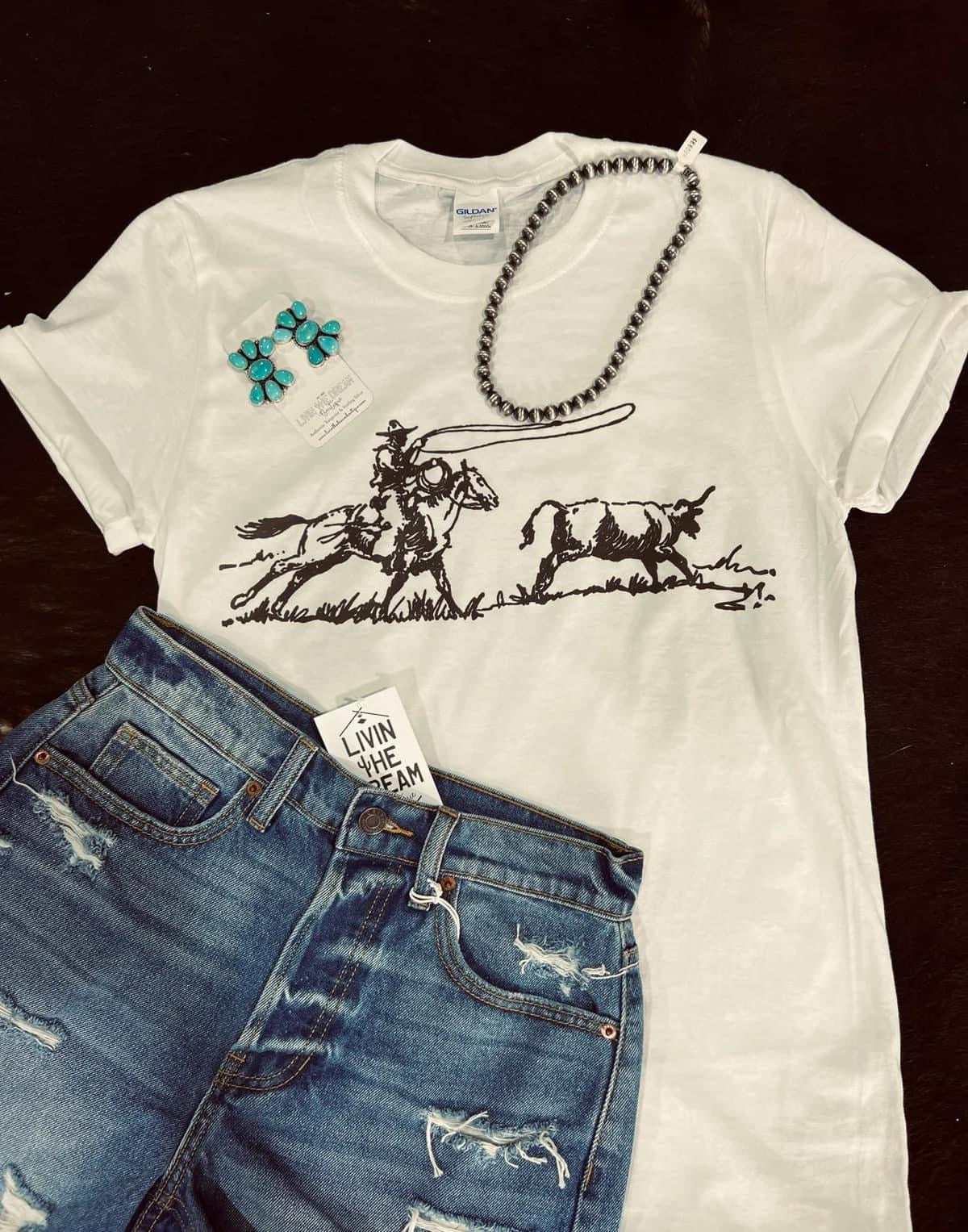 Ropin A Bull on Tee