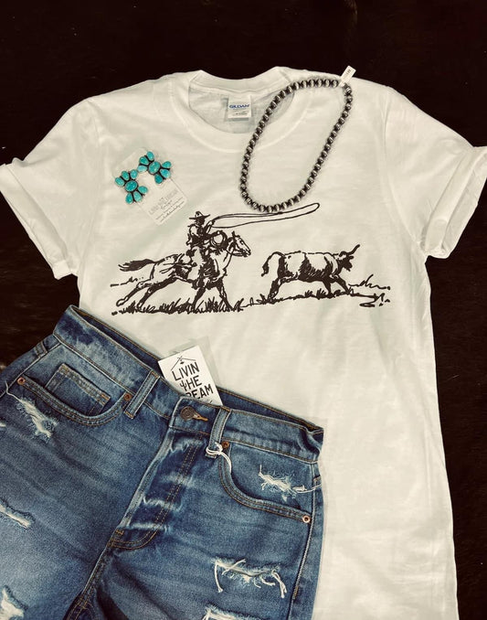 Ropin A Bull on Tee