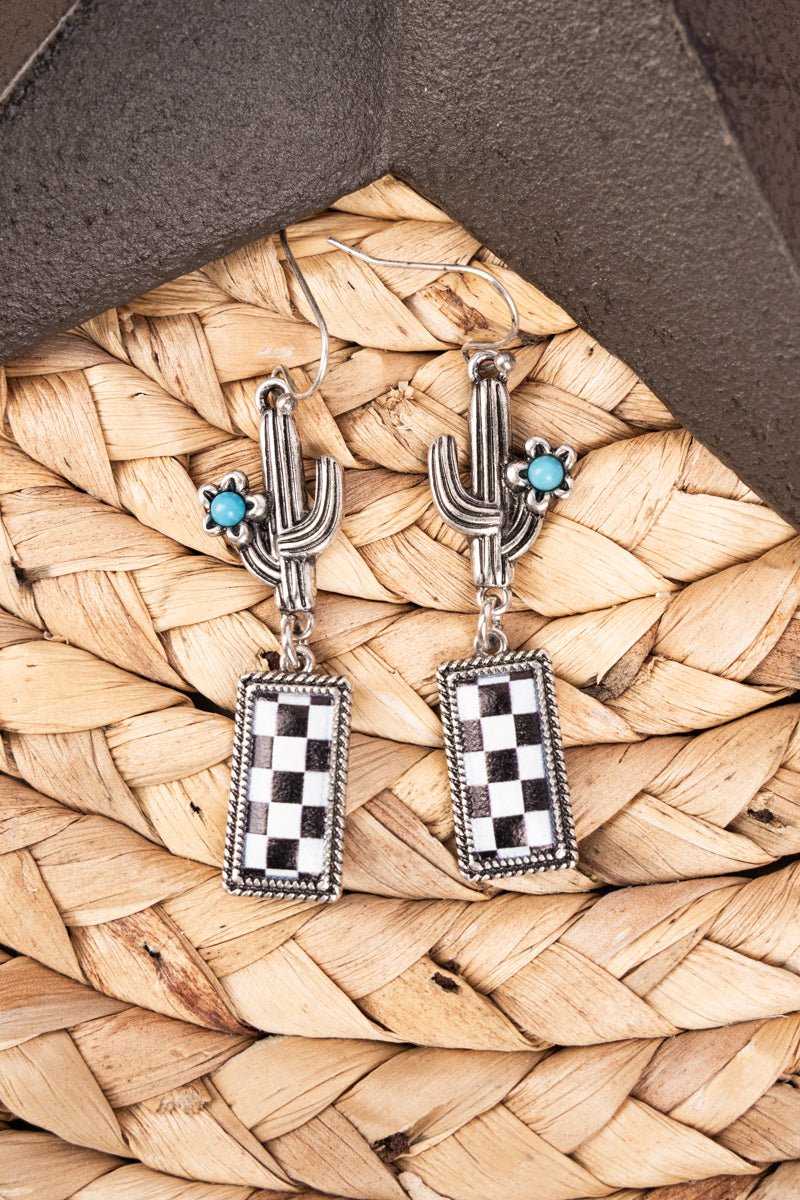 The Black Checkered Cactus Earrings