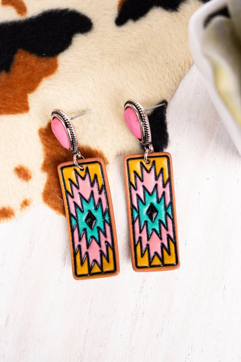 The Pink Aurora Valley Faux Leather Earrings