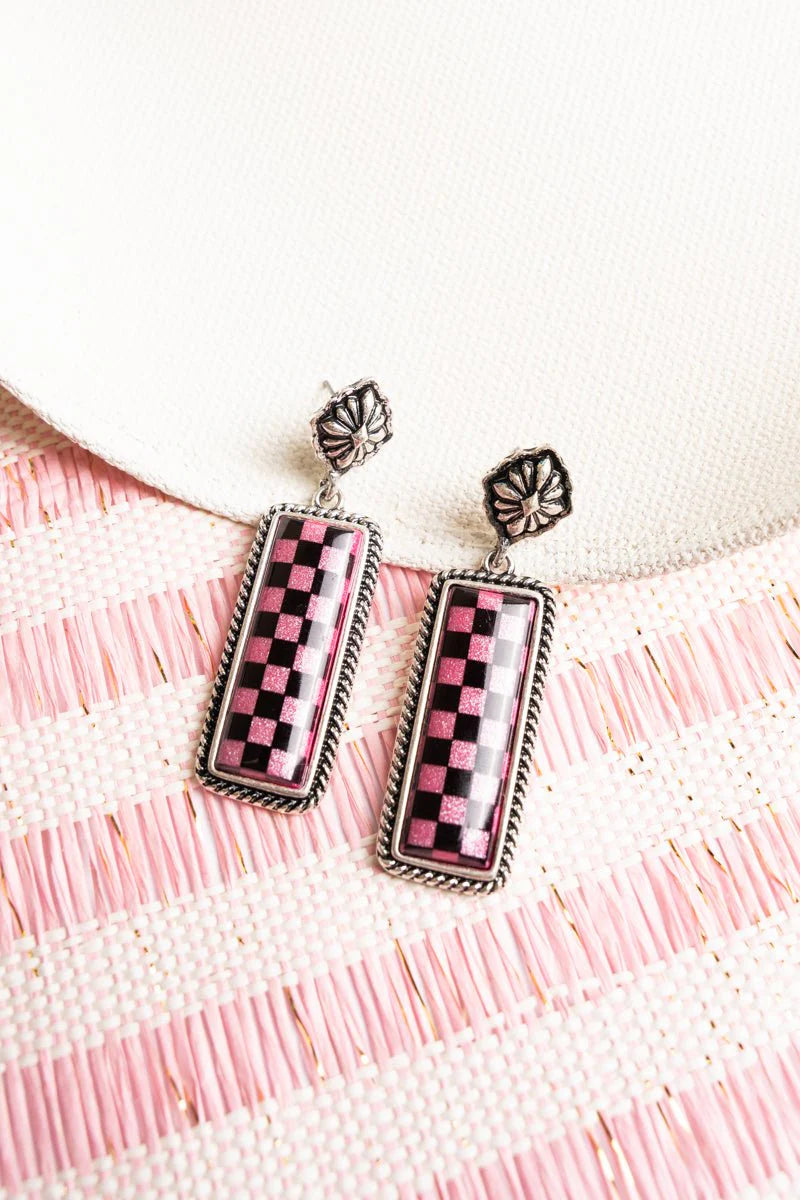 Fuchsia Cool Valley Checkered Earrings