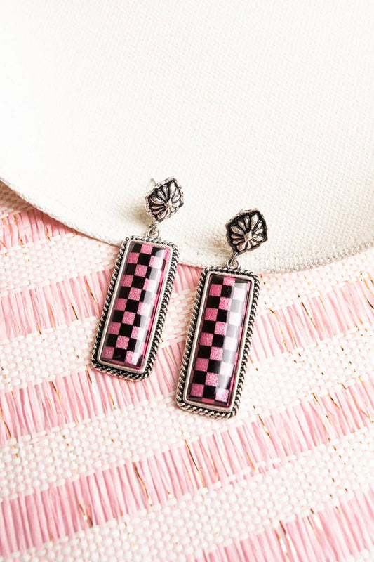 Fuchsia Cool Valley Checkered Earrings
